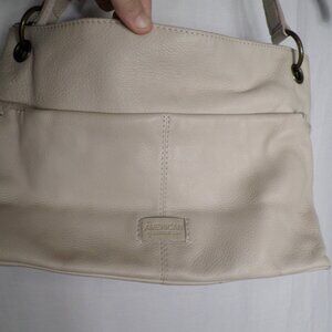 American Leather Co Off White Shoulder Bag Magnetic Pockets Soft Leather